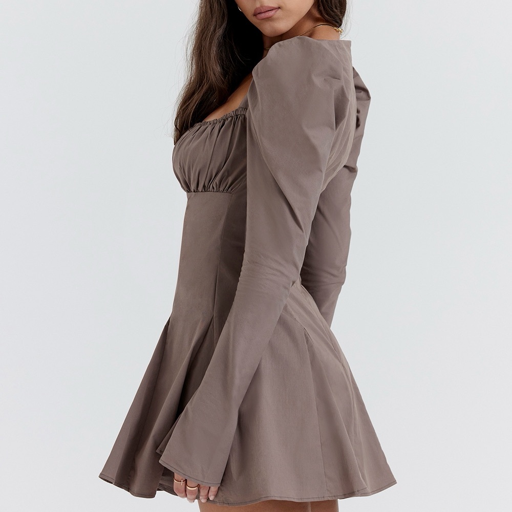 NWT House of CB CARLINA Mocha Long Sleeve Mini Dress - Picture 8 of 10